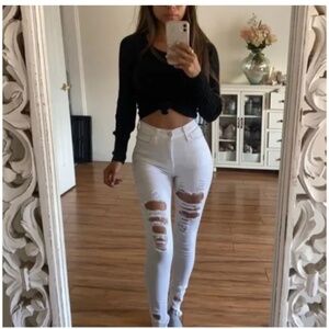 🪞 NEW h&m high waisted high rise stretch jean leggings pants with side pocket